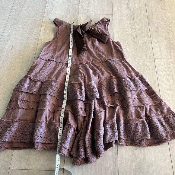 Anthropologie Zehavale Flounced Tiered Boho Gatsby Lace Mini Dress Purple Mink s - Picture 2 of 7